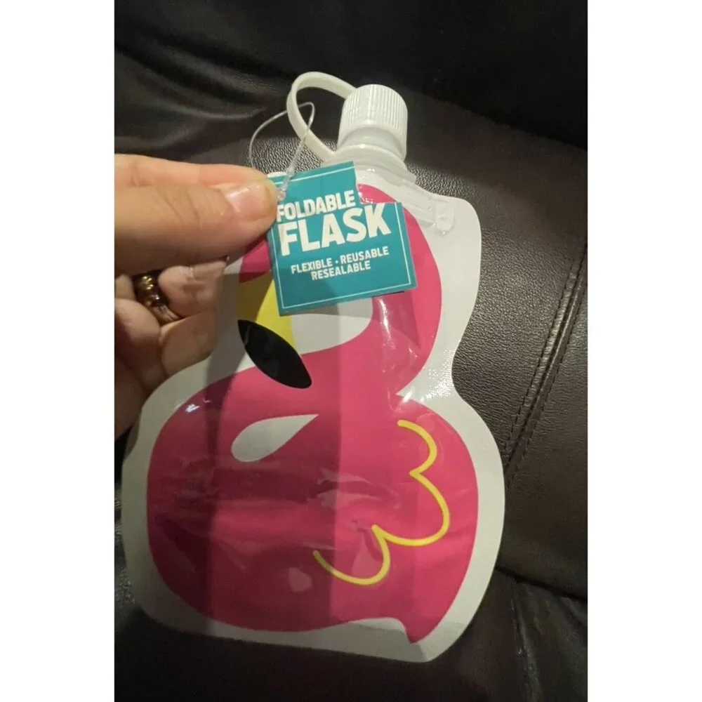 Tropical Pineapple & Flamingo Drinkware Set w Bottle Opener-Foldable Flask&Drink